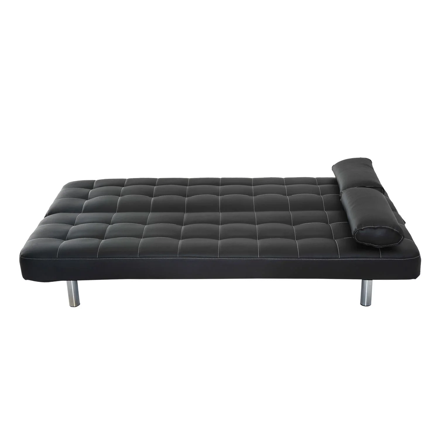 Divano Letto in Similpelle con 2 Cuscini Nero 180x94x88 cm