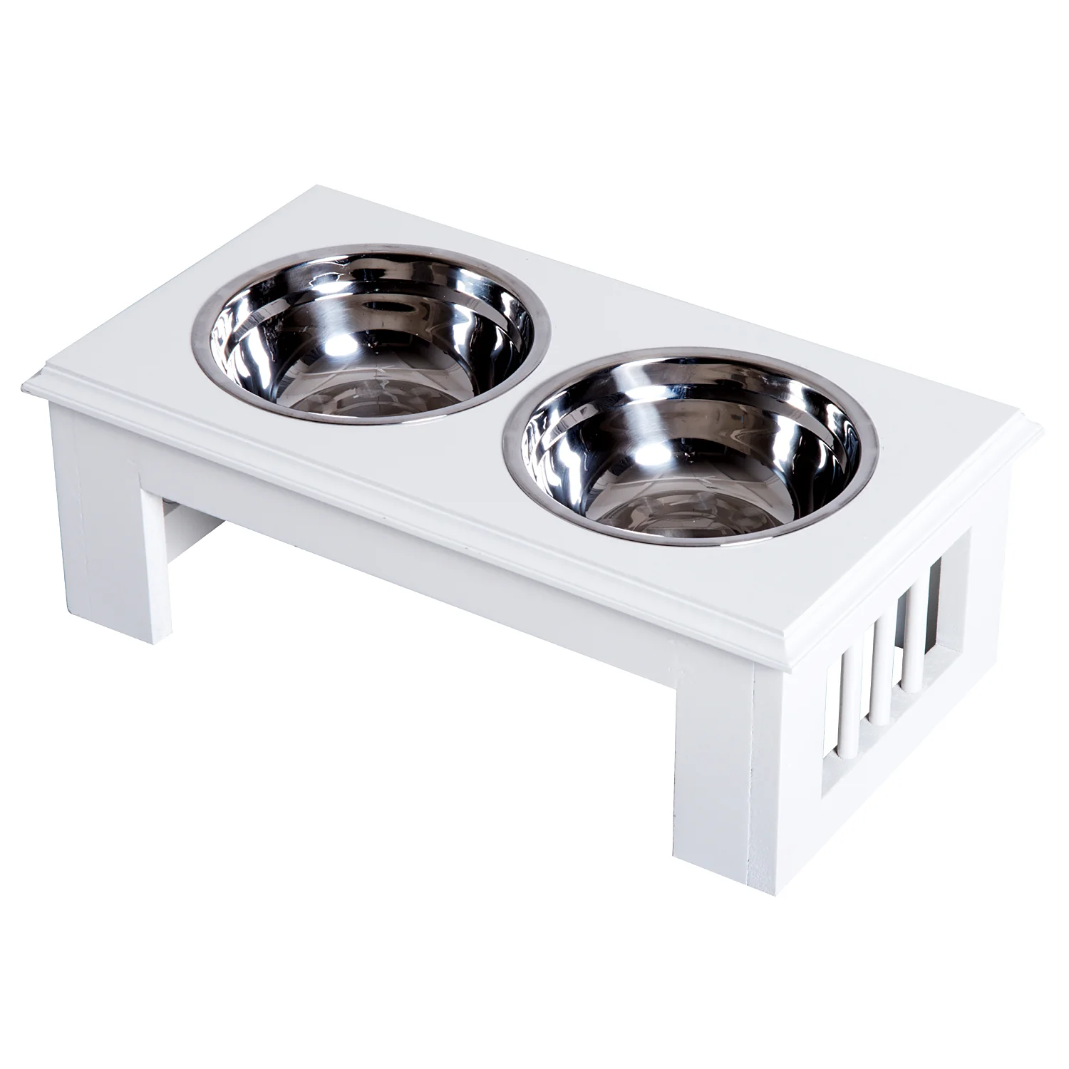 Ciotola per Cani Rialzata 2 Piatti in Acciaio 44x24x15 cm Bianca