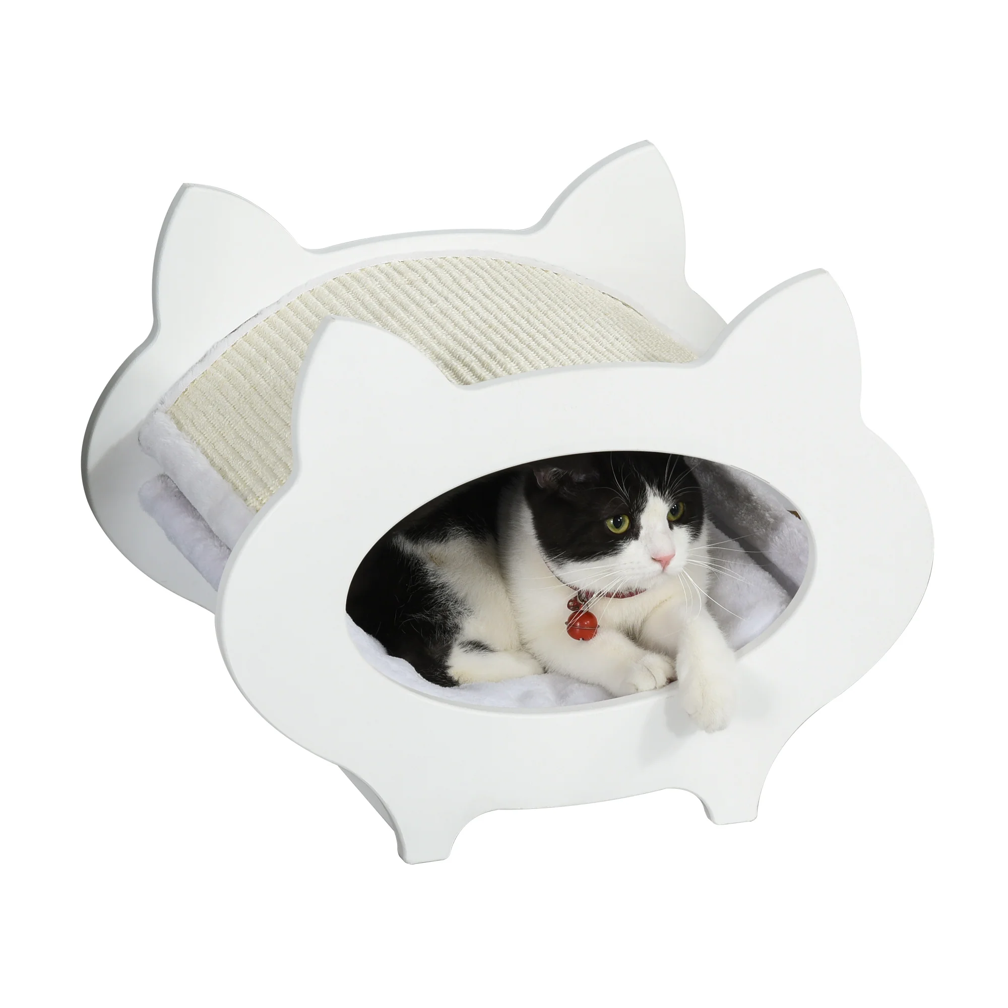 Cuccia per Gatti in Legno 45,5x32,5x34,5 cm con TiragraffiBianco