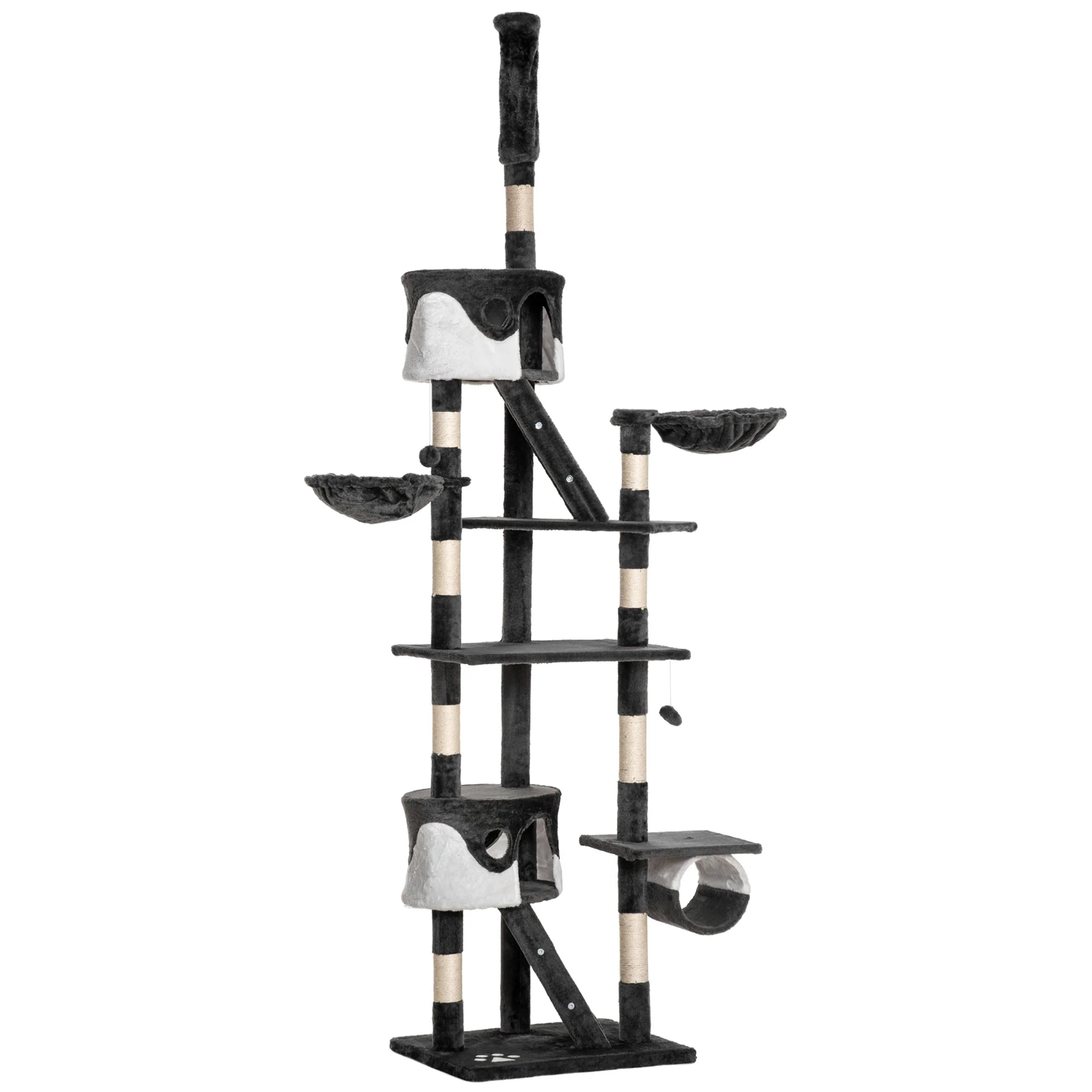 Albero Tiragraffi per Gatti 60x45x240-260 cm con Corda in SisalGrigio Scuro, Bianco