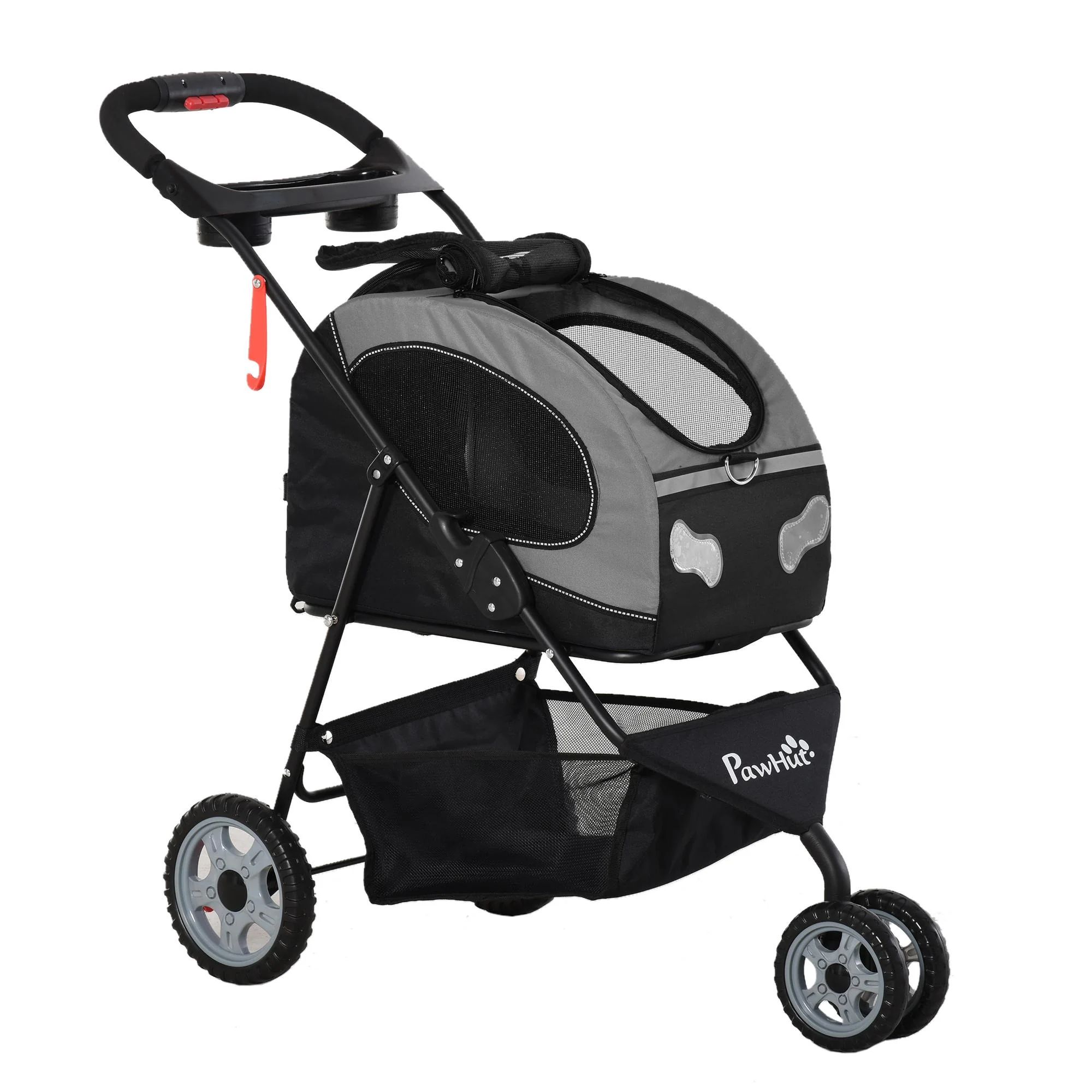 Passeggino per Cani e Gatti Pieghevole 100x45x92 cm con Trasportino Staccabile Nero e Grigio