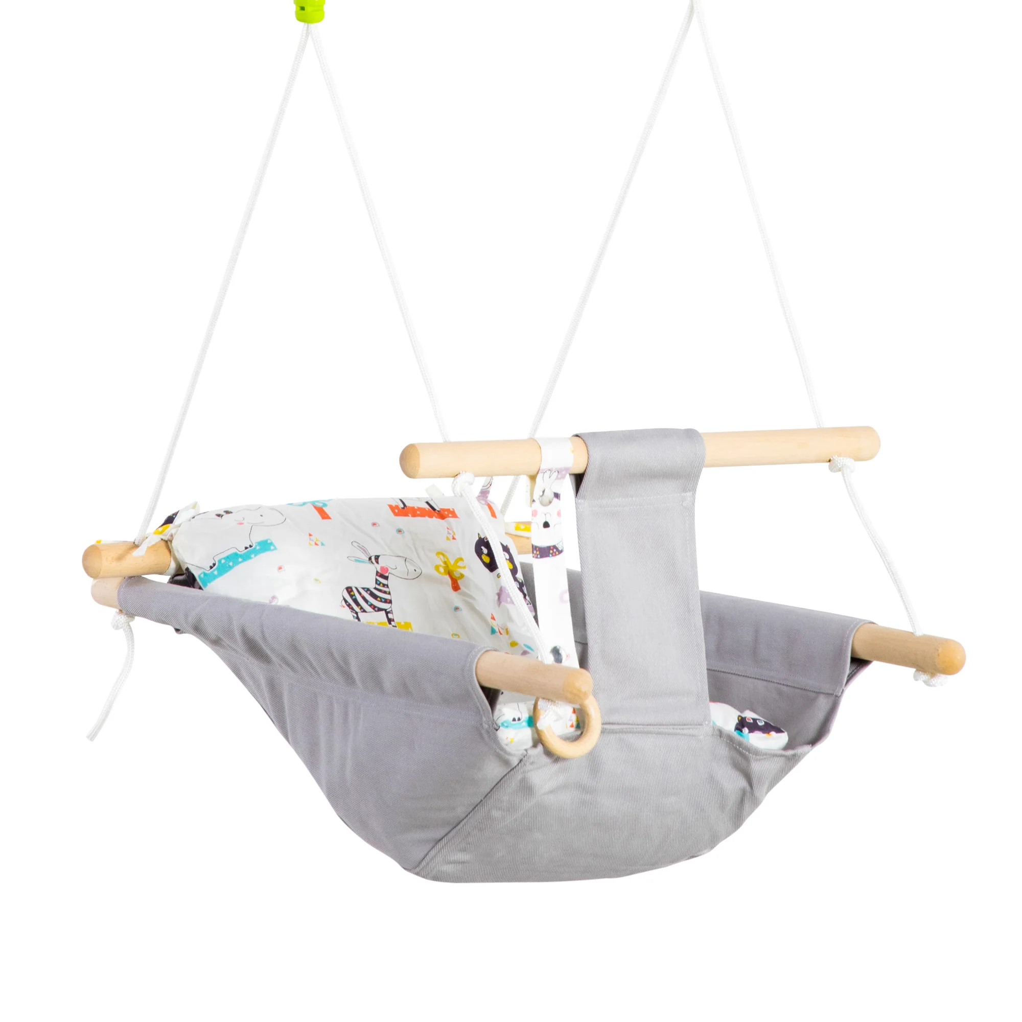 Altalena per Bambini 6-36 Mesi 70x45x160 cm in Legno e Cotone Grigio