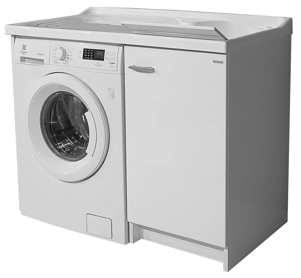Lavatoio e Coprilavatrice 109x60x89cm Asse in Termoplastico Montegrappa Marella Bianco Destro con Cesto
