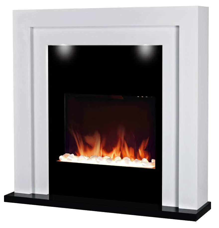 Camino Elettrico da Pavimento Effetto Fiamma 2000W CheminArte Hampton Bianco e Nero