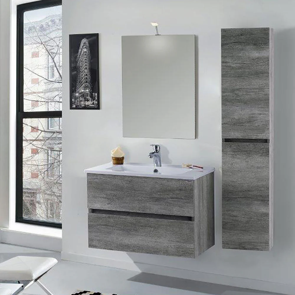 Mobile da Bagno Sospeso con Colonna Mazzoni Maiorca Light Grigio Cemento