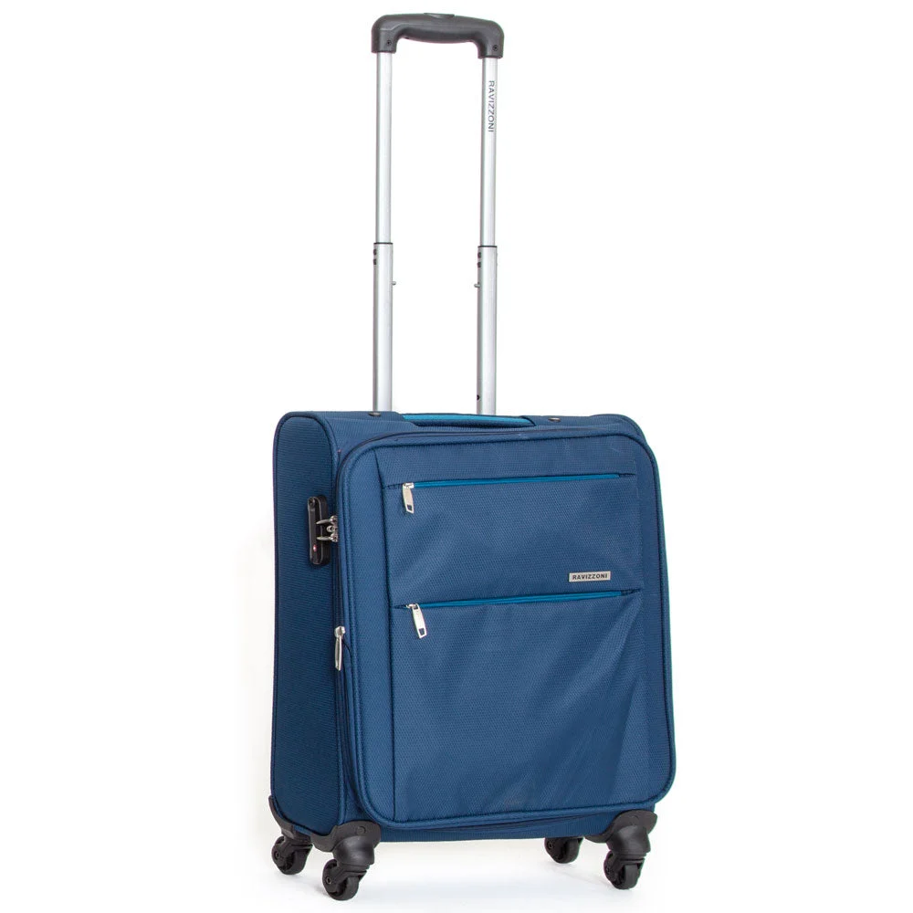Trolley Valigia Morbida Bagaglio a Mano in Poliestere 4 Ruote TSA Ravizzoni Acqua Blu