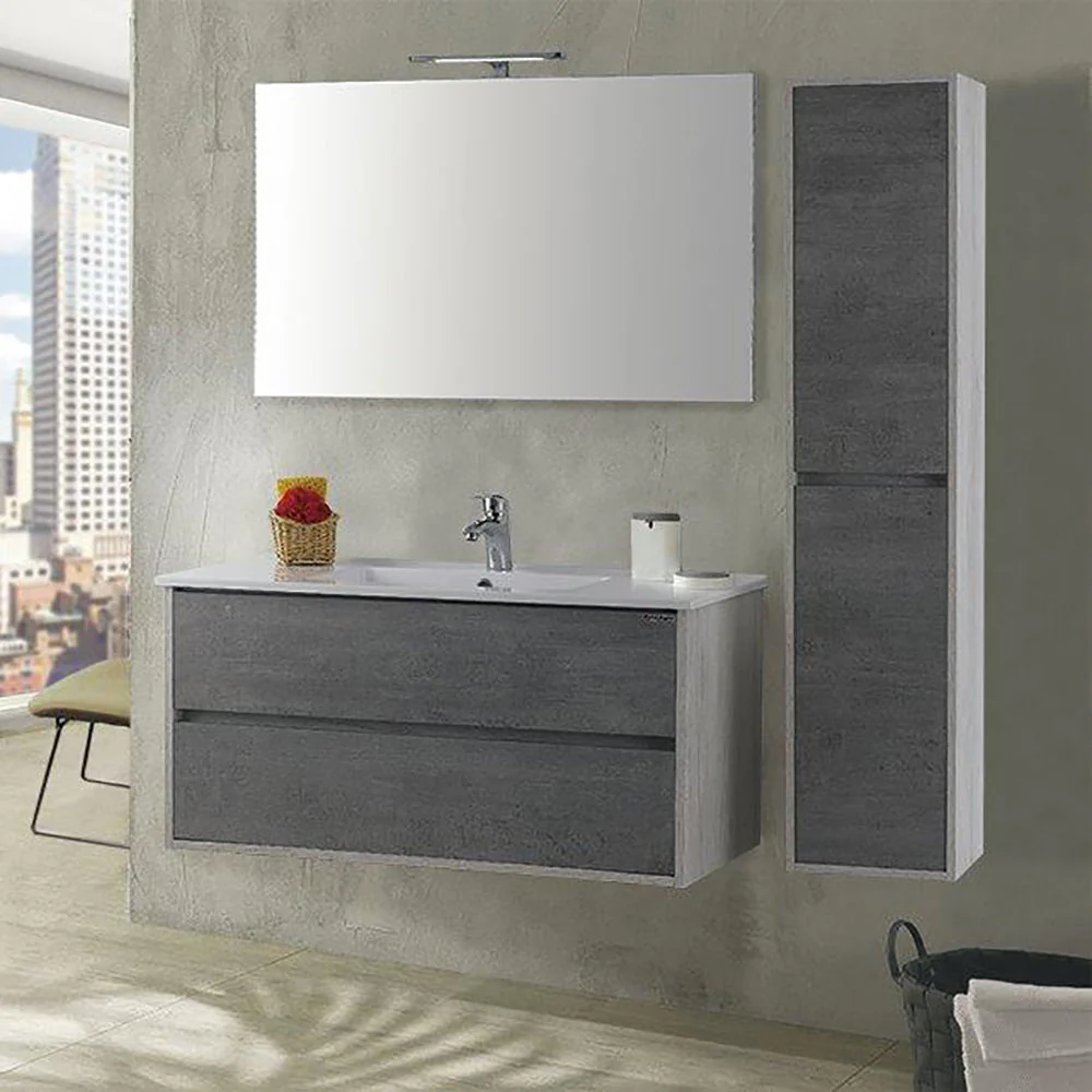 Mobile da Bagno Sospeso con Colonna Mazzoni Maiorca Plus Bianco Cemento